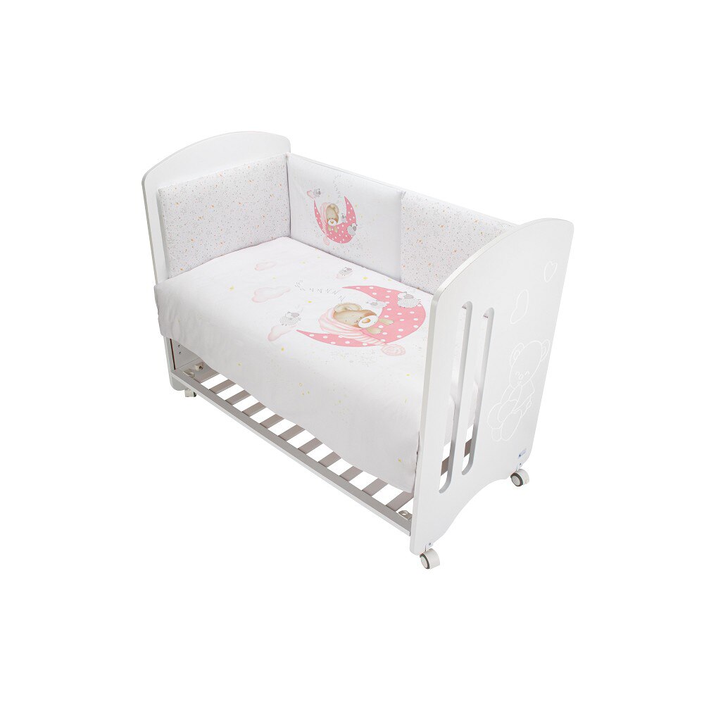 Juego textil 2 piezas Interbaby Edredón + Protector para Cuna (60 x 120 cm.) Bear Sleeping rosa Rosa-2