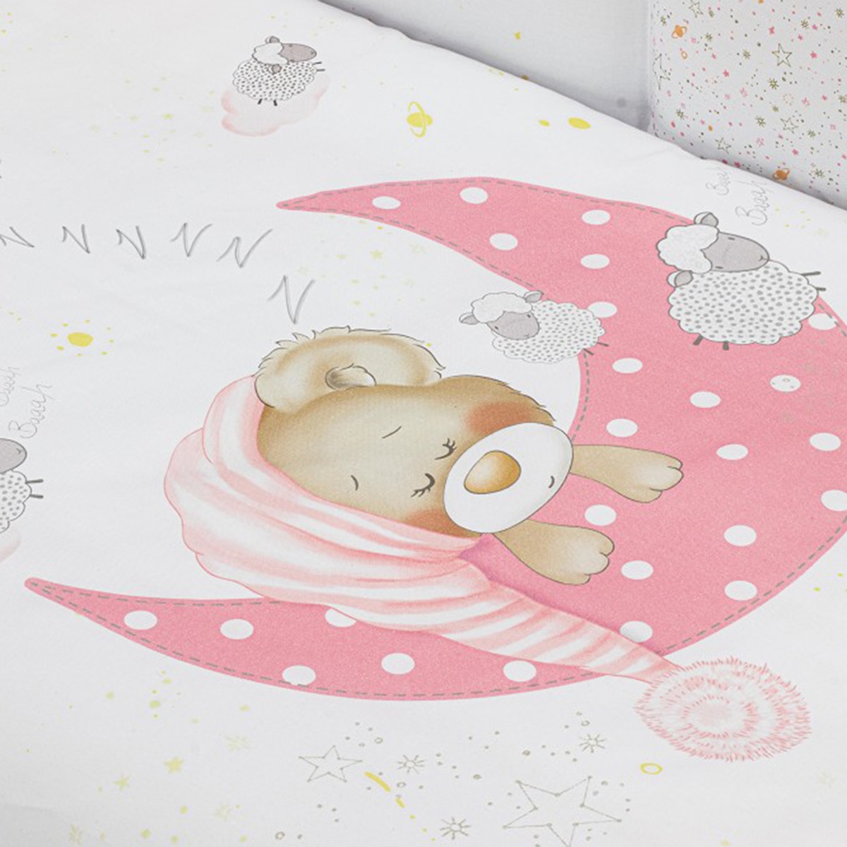 Juego textil 2 piezas Interbaby Edredón + Protector para Cuna (60 x 120 cm.) Bear Sleeping rosa Rosa-4
