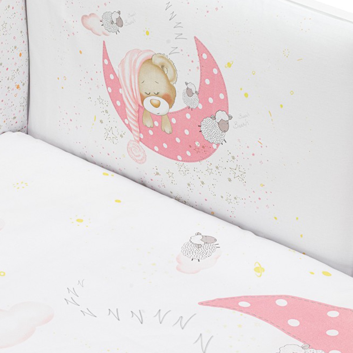 Juego textil 2 piezas Interbaby Edredón + Protector para Cuna (60 x 120 cm.) Bear Sleeping rosa Rosa-5