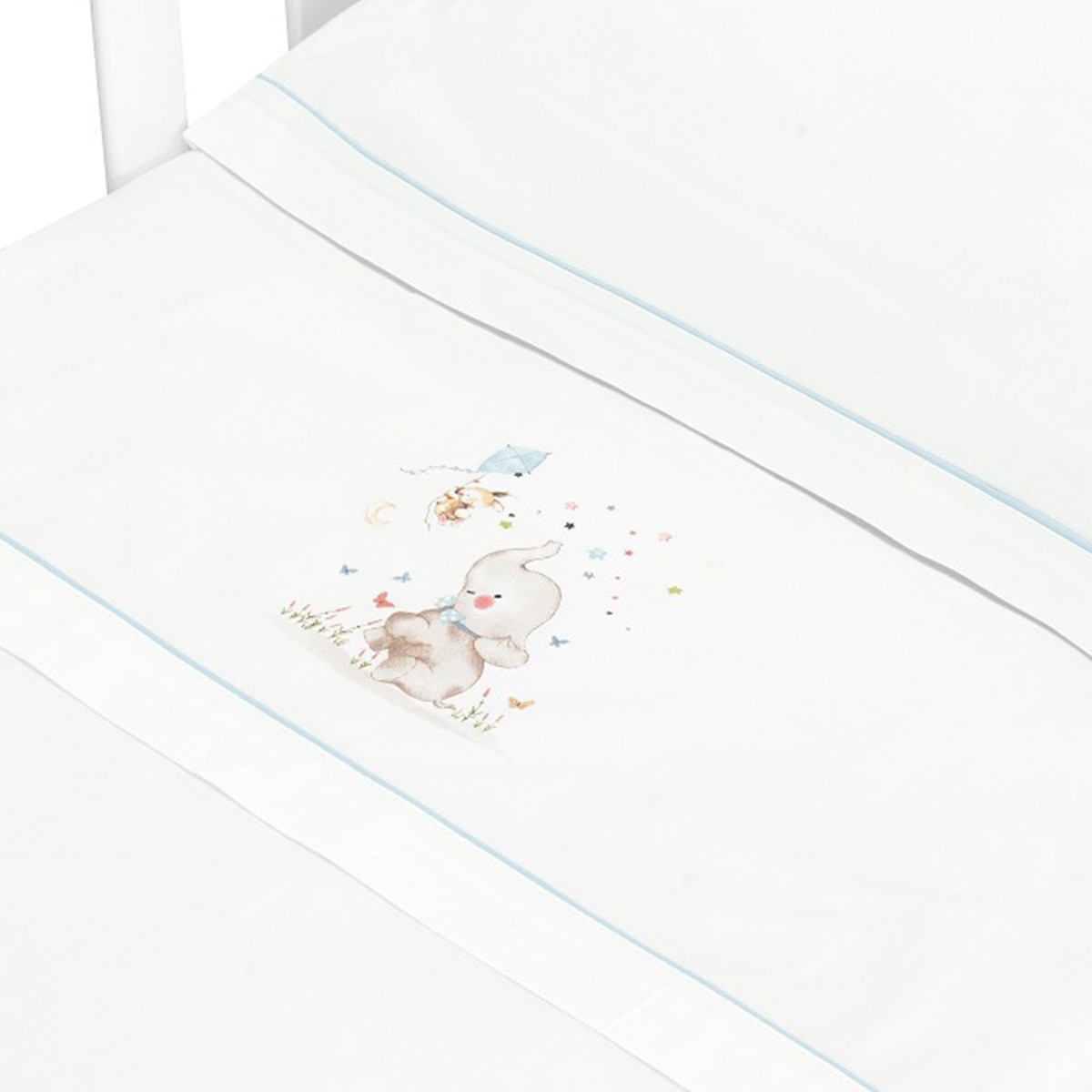 Juego de Sábanas 3 piezas para Cuna (60 x 120 cm.) Interbaby Elefante blanco/azul Blanco / Azul-3