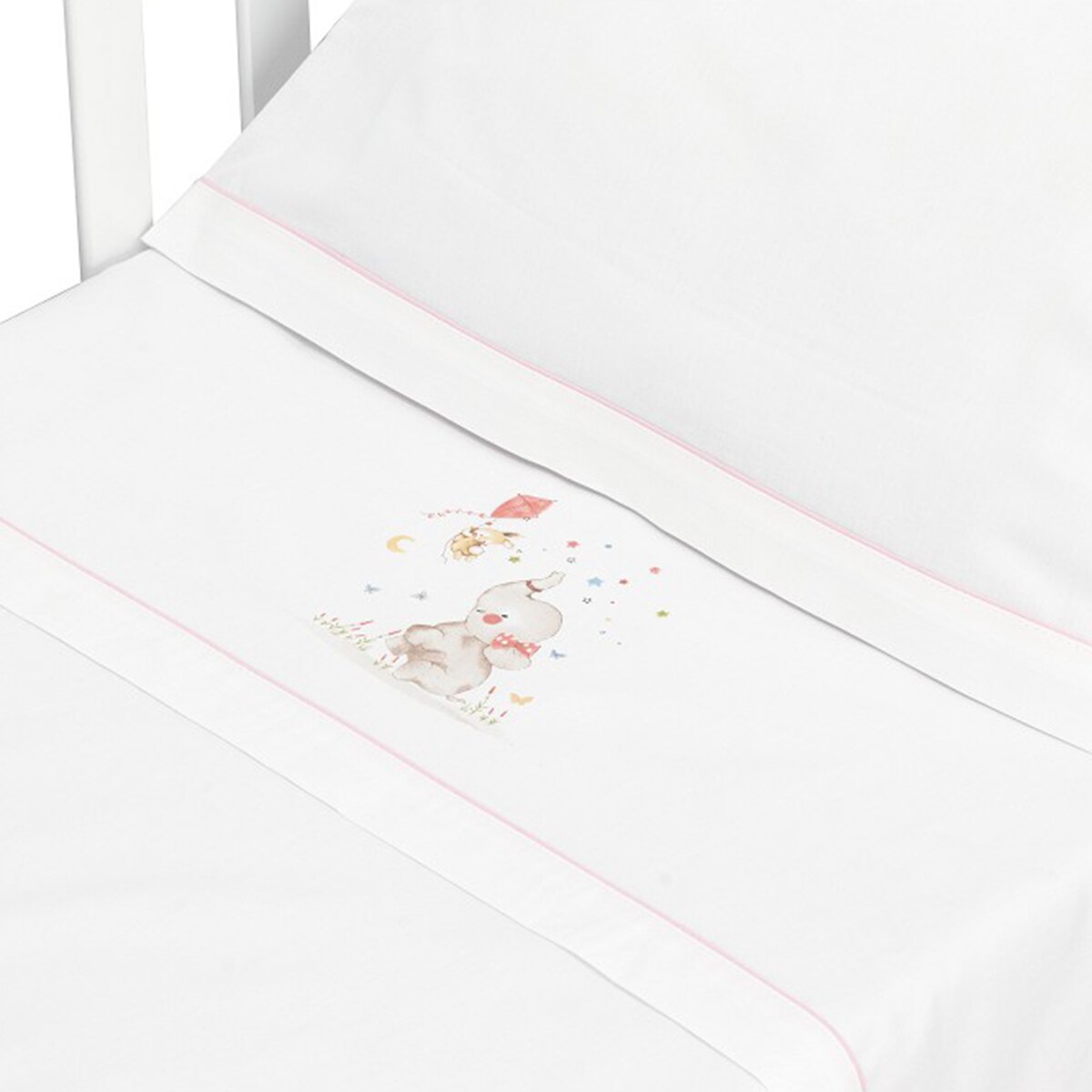 Juego de Sábanas 3 piezas para Cuna (60 x 120 cm.) Interbaby Elefante blanco/rosa Blanco/Rosa-2