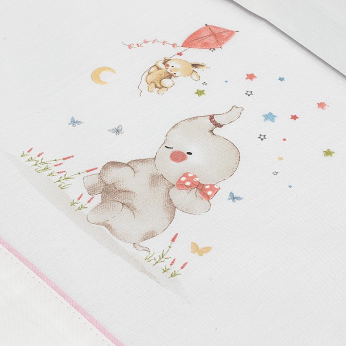 Juego de Sábanas 3 piezas para Cuna (60 x 120 cm.) Interbaby Elefante blanco/rosa Blanco/Rosa-3