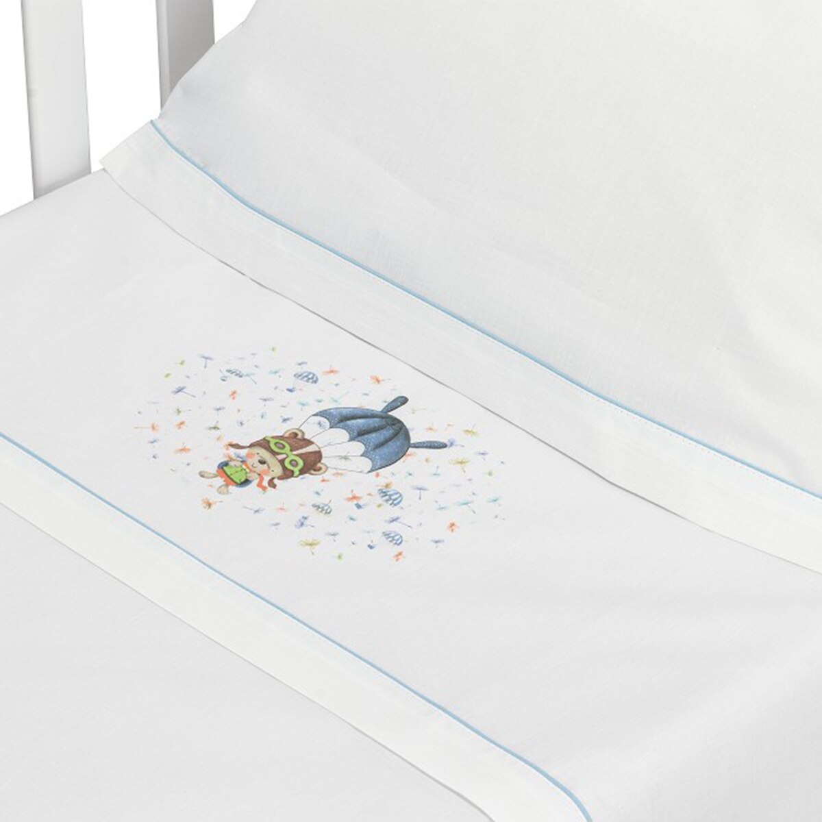Juego de Sábanas 3 piezas para Cuna (60 x 120 cm.) Interbaby Oso Paracaídas blanco/azul Blanco / Azul-2