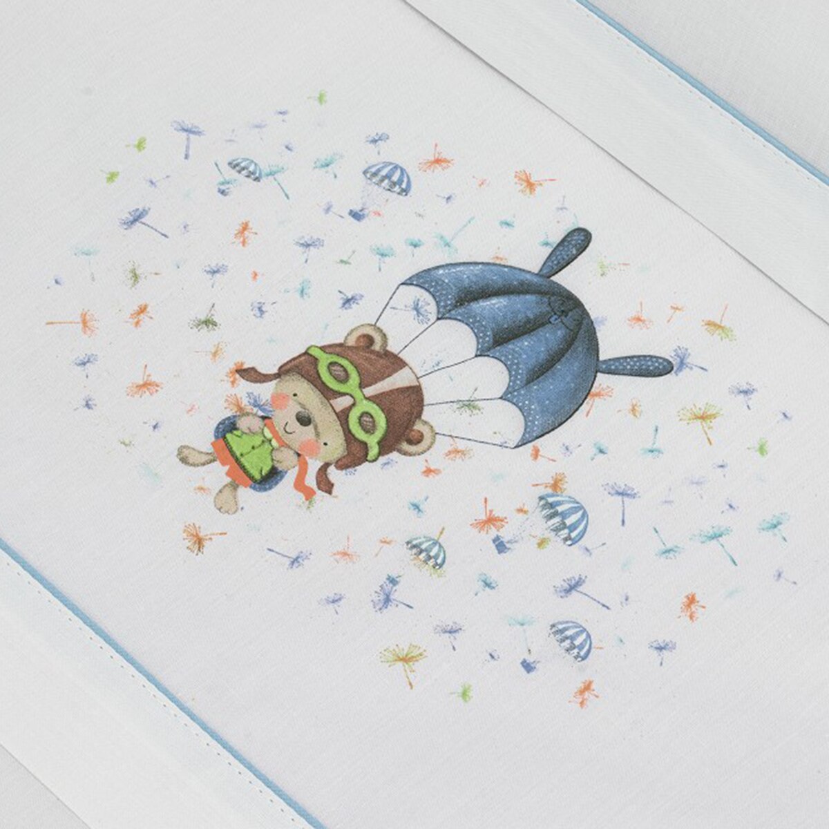 Juego de Sábanas 3 piezas para Cuna (60 x 120 cm.) Interbaby Oso Paracaídas blanco/azul Blanco / Azul-3
