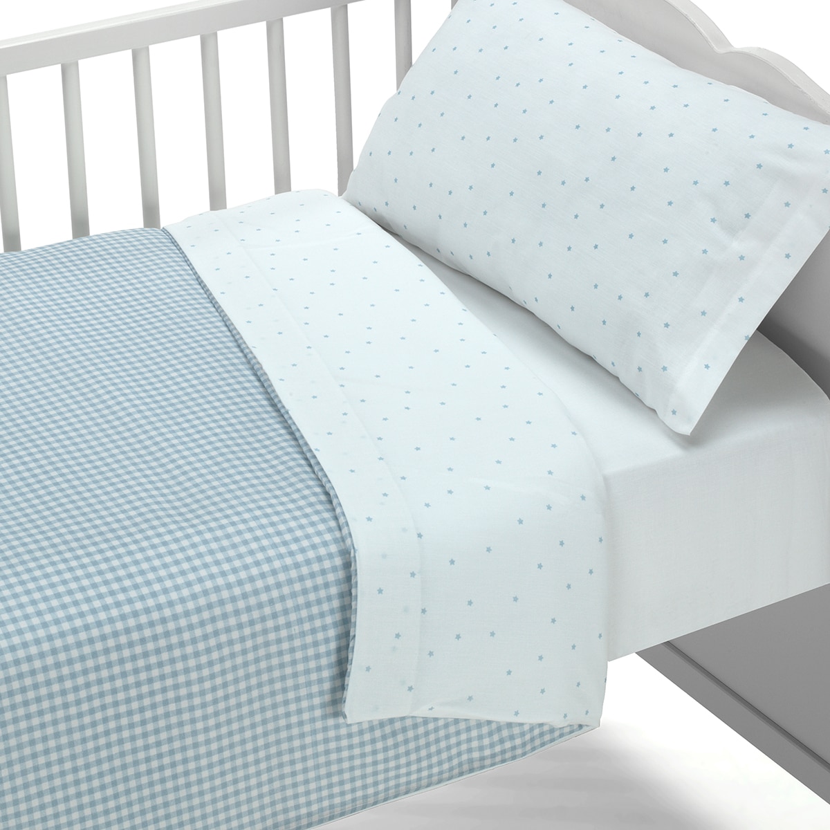 Set de cuna formado por funda nórdica reversible, funda de almohada y sábana bajera ajustable Azul-2