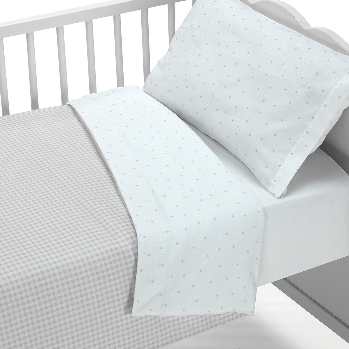 Set de cuna formado por funda nórdica reversible, funda de almohada y sábana bajera ajustable Rosa-2
