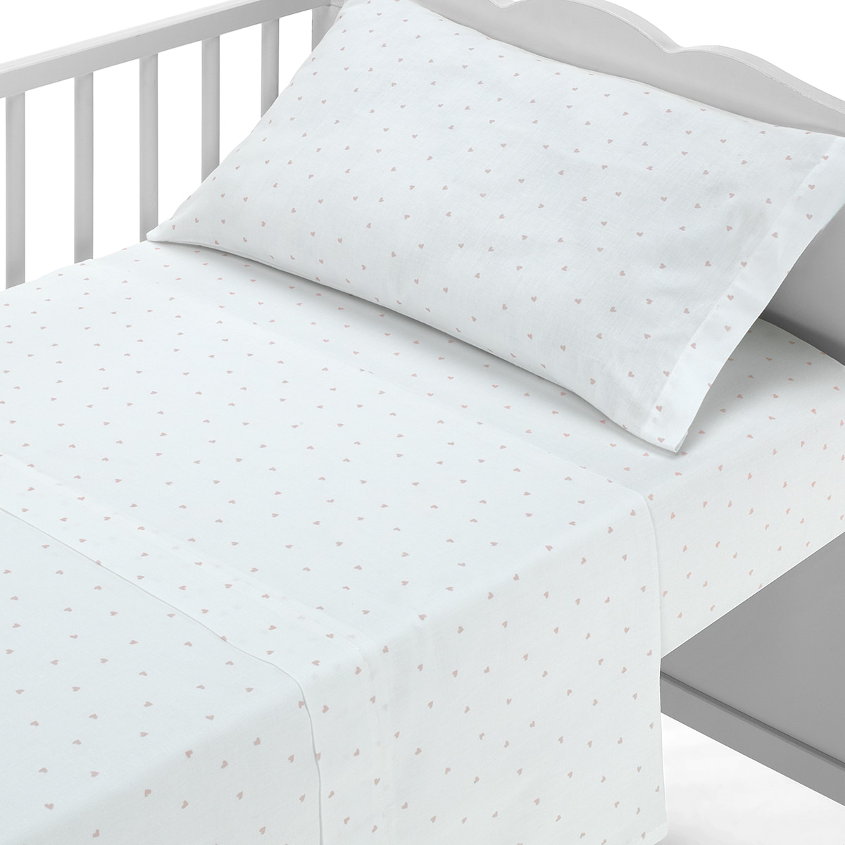 Imagen 0 de Set de cuna formado por sábana encimera, sábana bajera ajustable y funda de almohada corazones