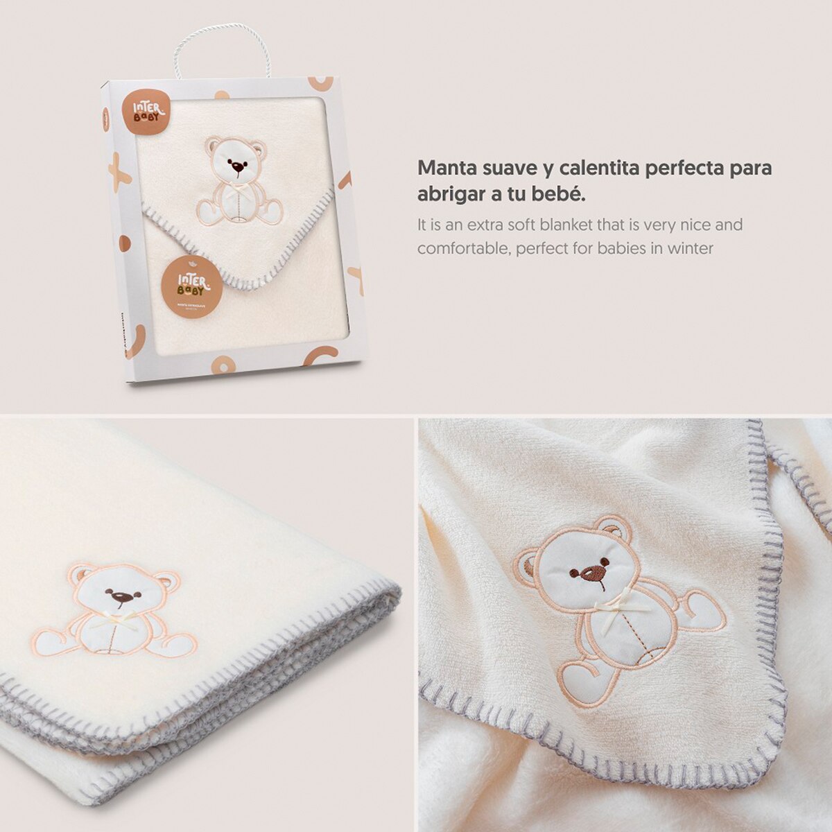 Manta bordada oso lazo Natural-5