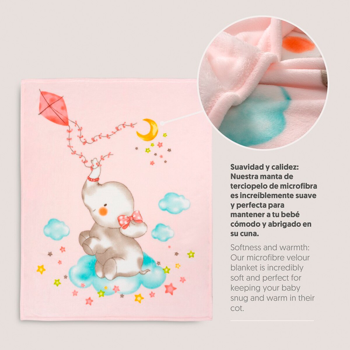 Manta cuna sedalina elefante cometa Rosa-2