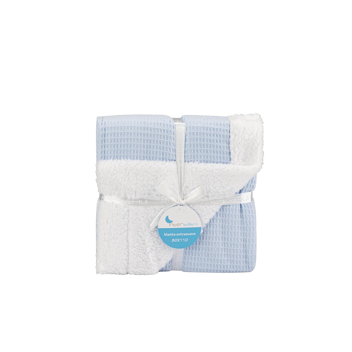 Manta Interbaby nido de abeja con borreguillo azul Azul-1
