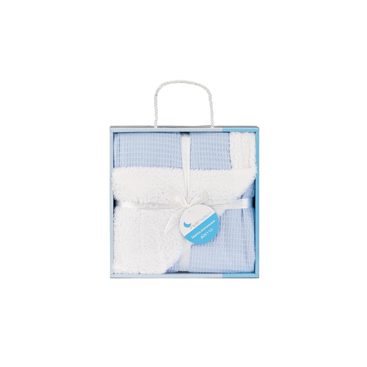 Manta Interbaby nido de abeja con borreguillo azul Azul-2