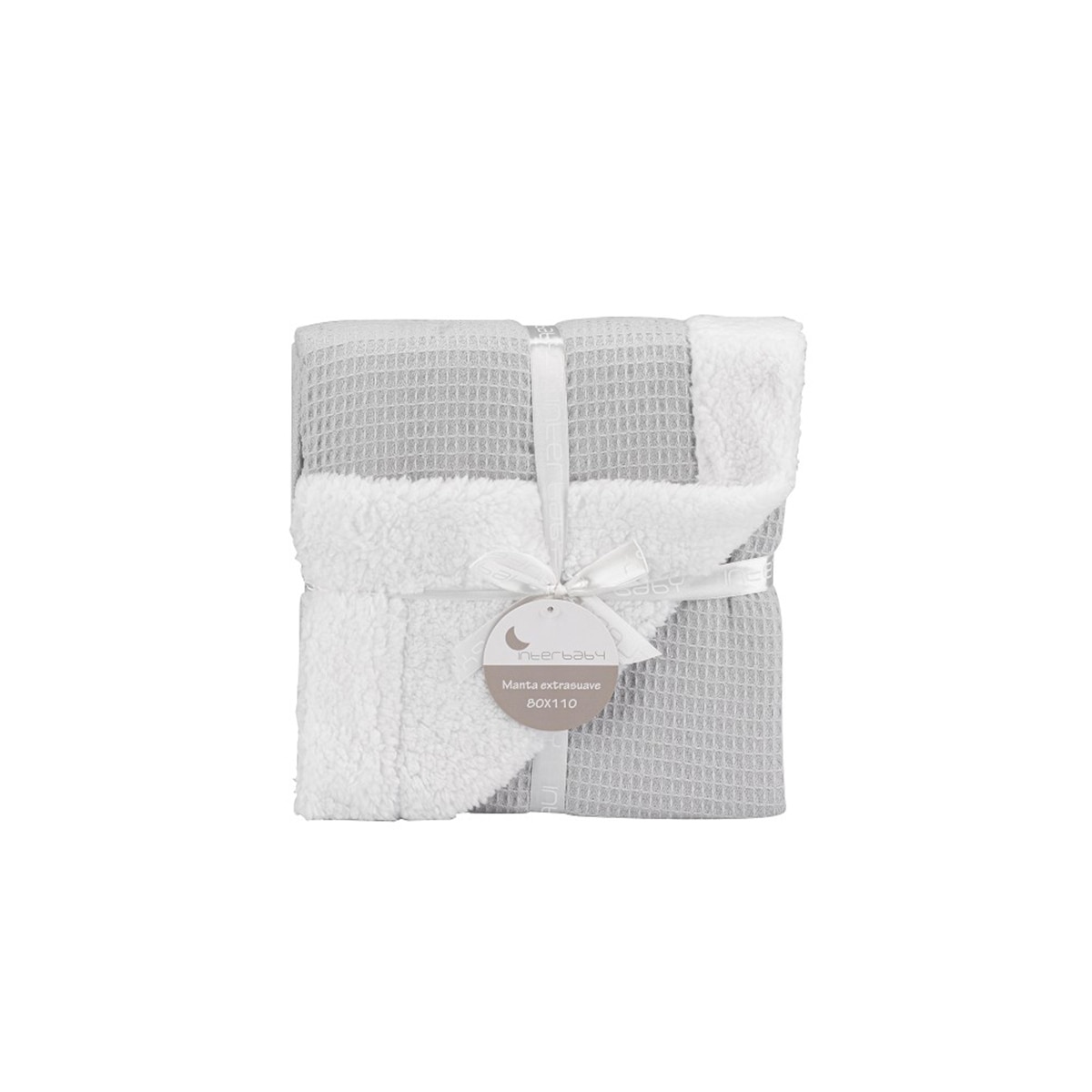 Manta Interbaby nido de abeja con borreguillo gris Gris-1