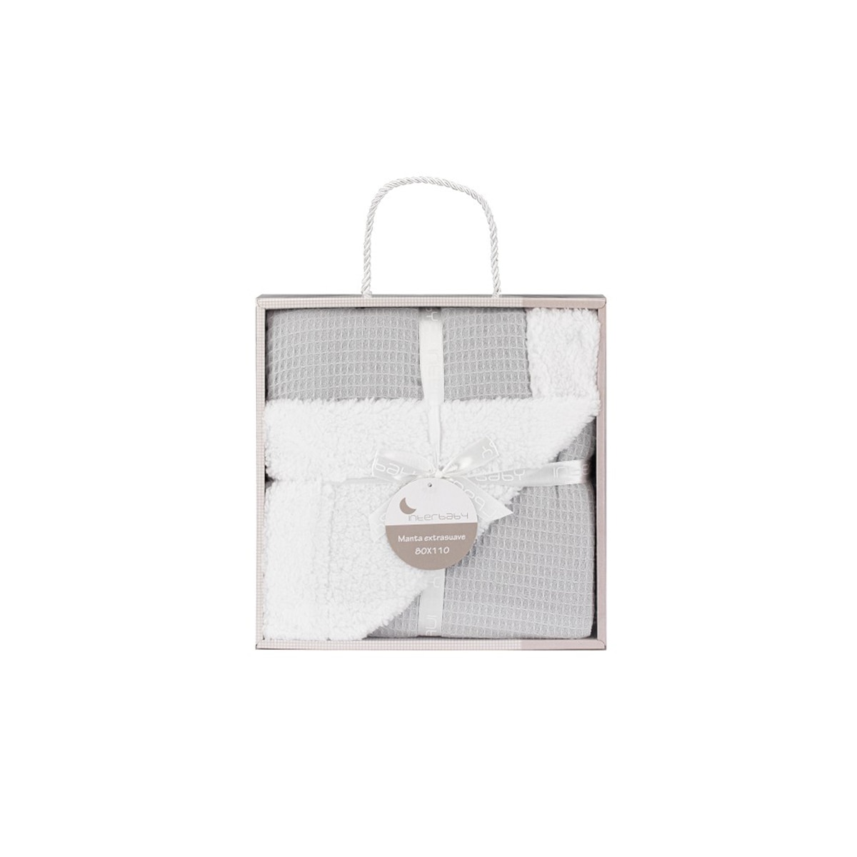 Manta Interbaby nido de abeja con borreguillo gris Gris-2