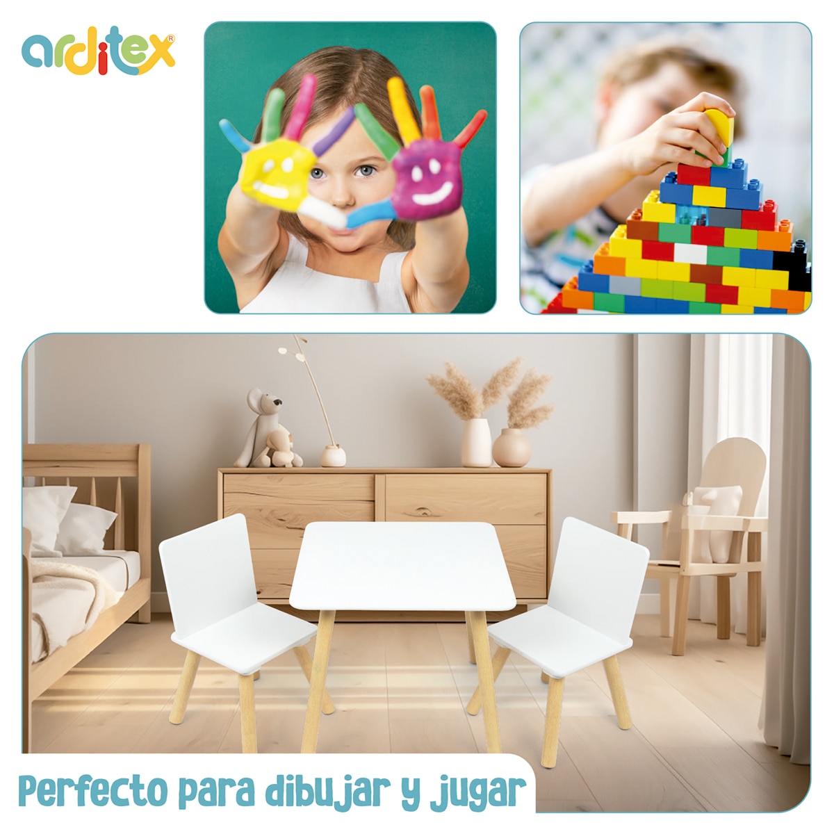 Set de mesa y sillas madera Blanco-11