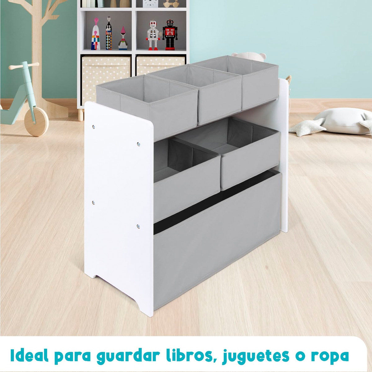 Organizador madera con 6 cubetas Blanco-8