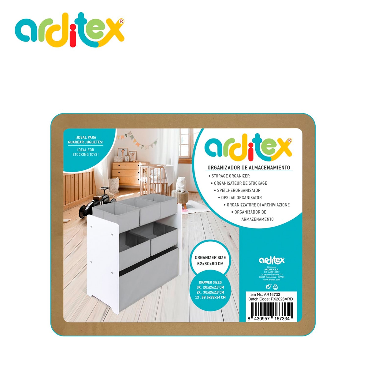 Organizador madera con 6 cubetas Blanco-10