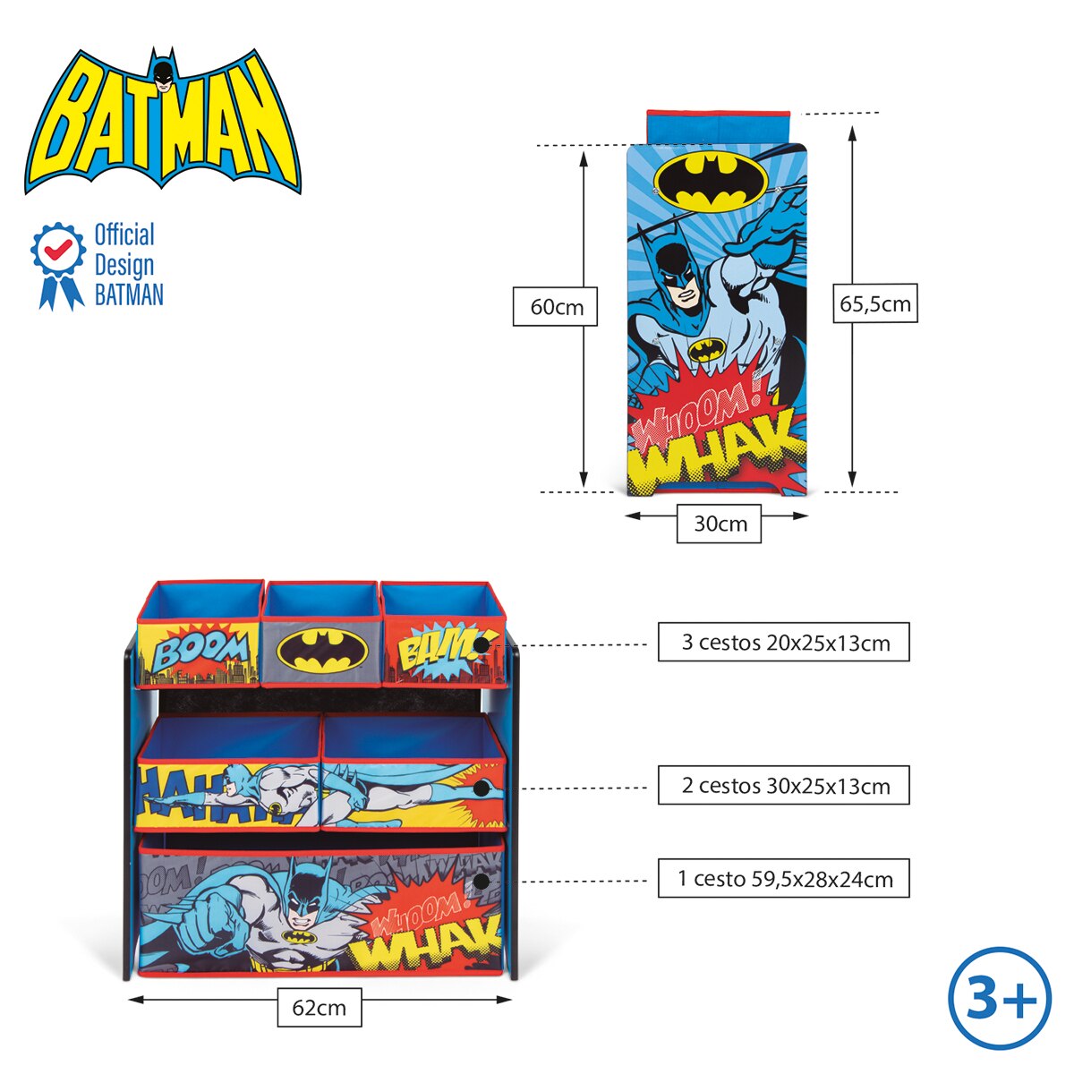 Organizador madera 6 cubetas batman Multicolor-7