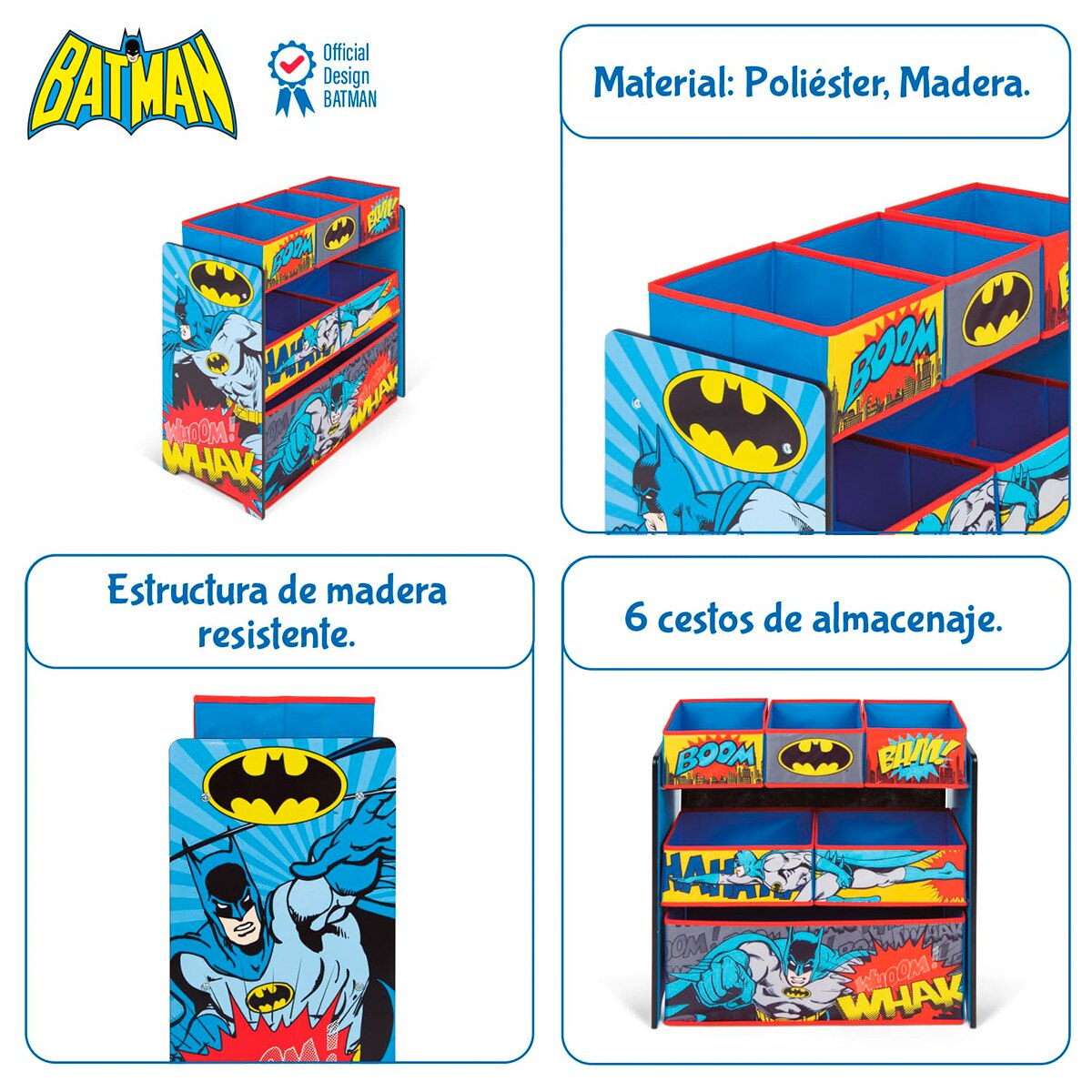Organizador madera 6 cubetas batman Multicolor-10