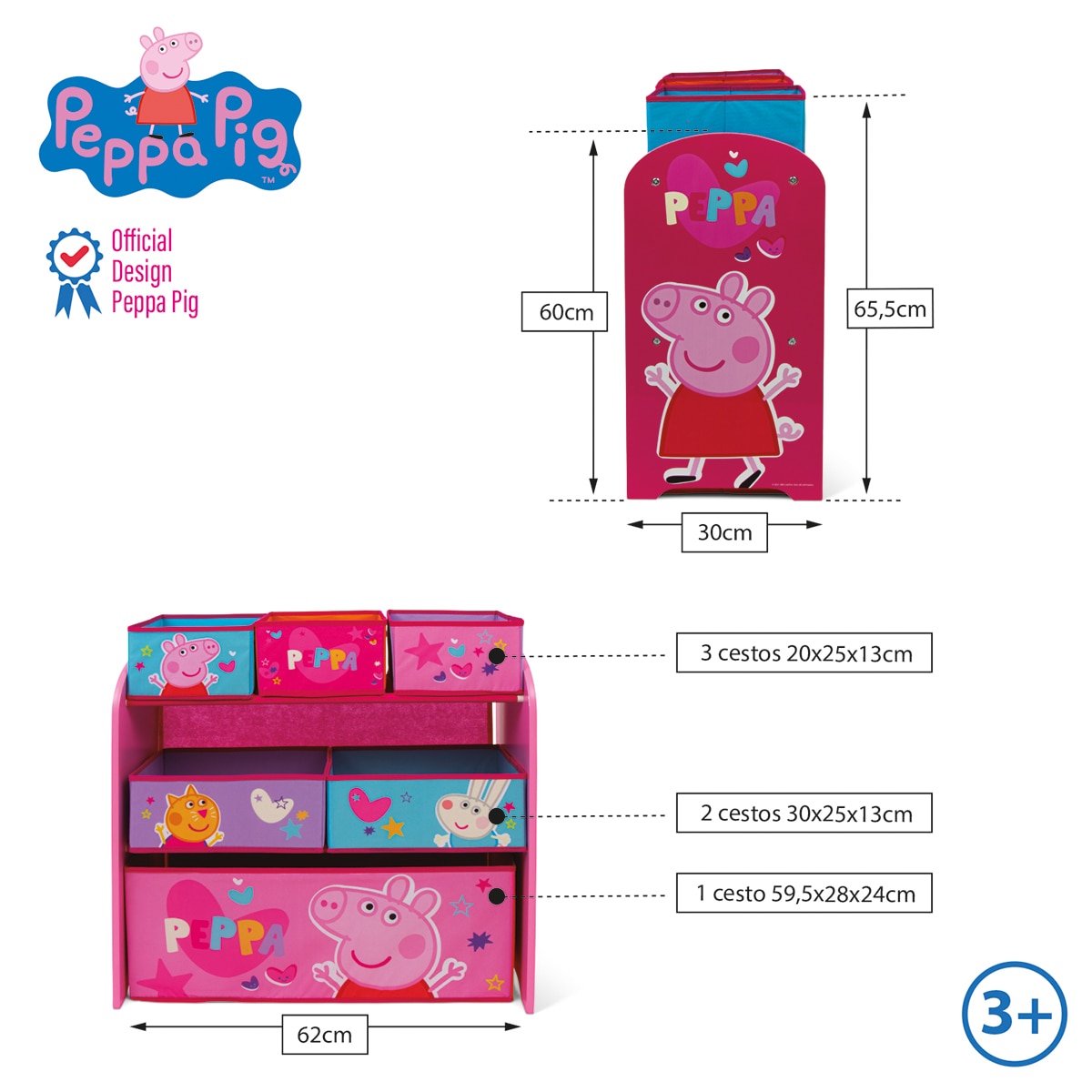 Organizador madera 6 cubetas peppa pig Rosa-6