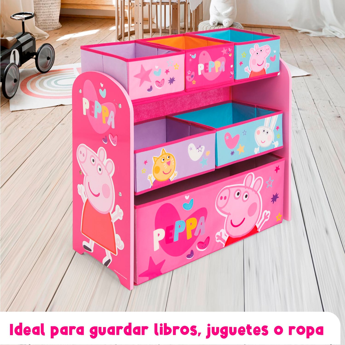 Organizador madera 6 cubetas peppa pig Rosa-8