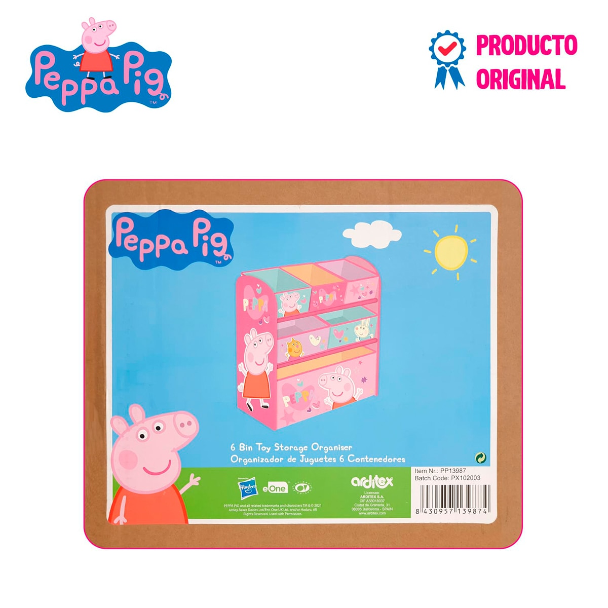 Organizador madera 6 cubetas peppa pig Rosa-10