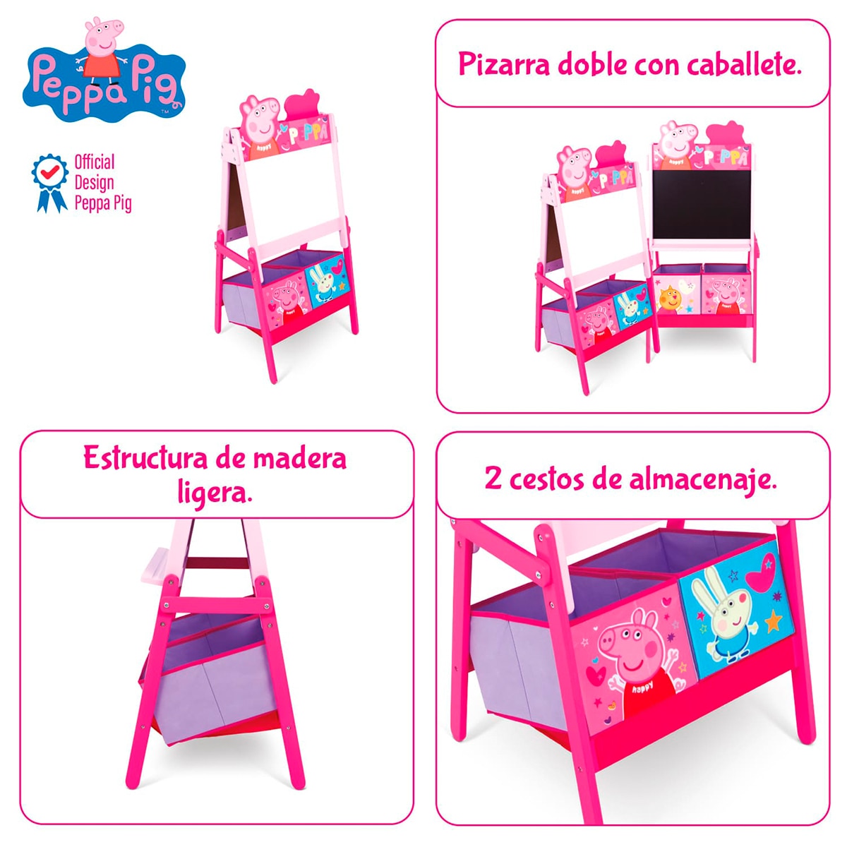 Pizarra doble almacenaje peppapig Rosa-13