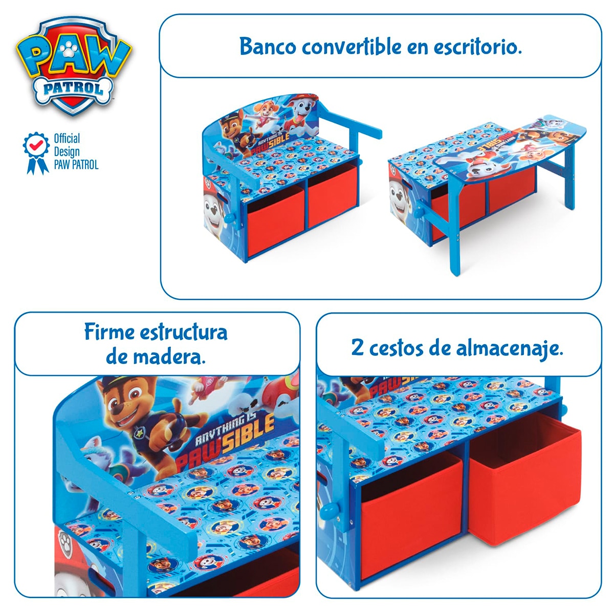 Pupitre-banco-toybox 3en1 madera paw patrol Multicolor-7