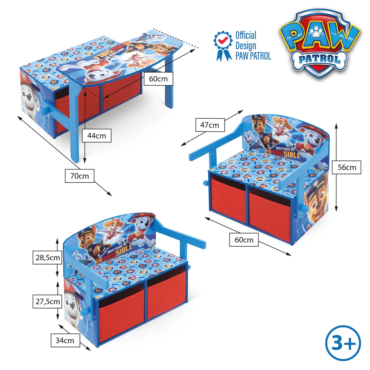 Pupitre-banco-toybox 3en1 madera paw patrol Multicolor-8