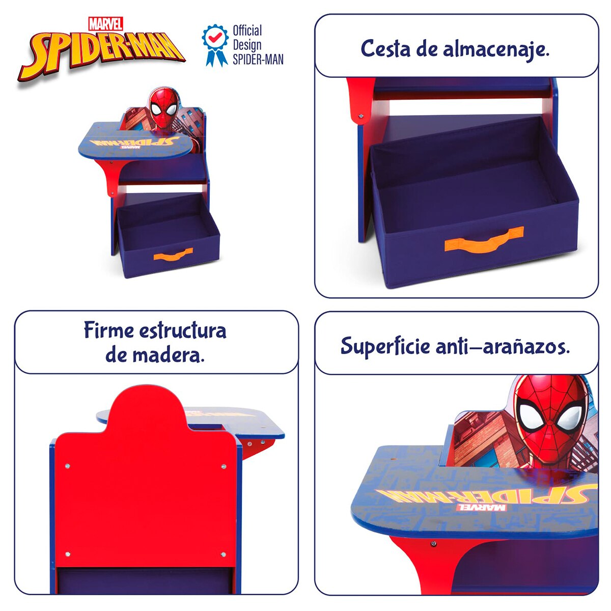 Silla pupitre c/contenedor madera spider-man Multicolor-11