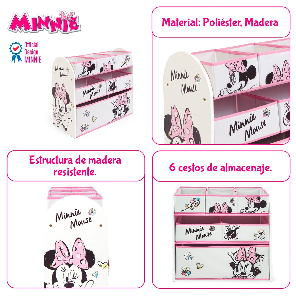 Organizador madera 6cubetas minnie classic Blanco-10
