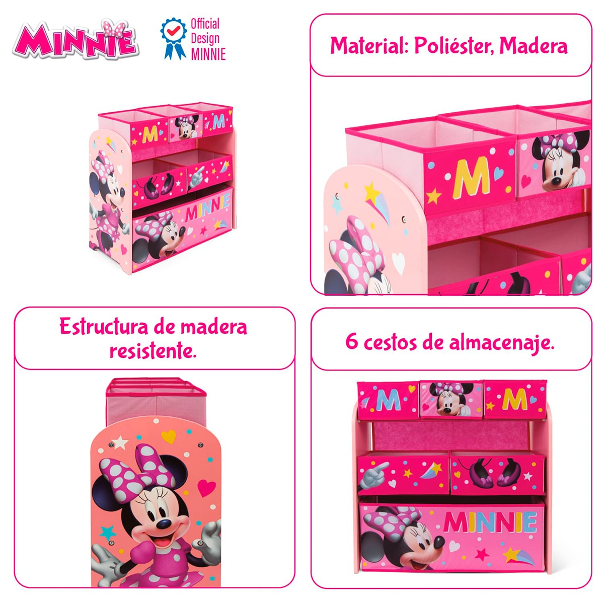 Organizador madera 6 cubetas minnie Rosa-9