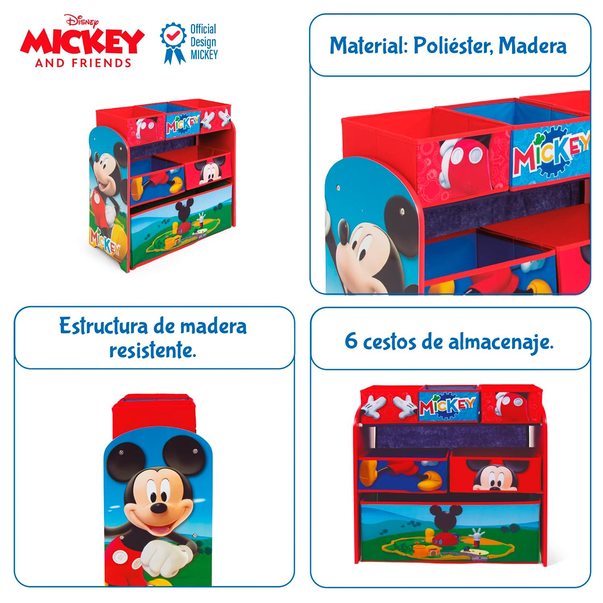 Organizador madera 6 cubetas mickey Multicolor-9