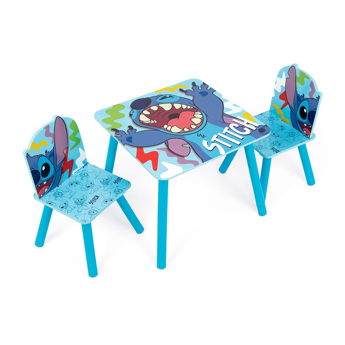 Set mesa + 2 sillas madera stitch Azul-3