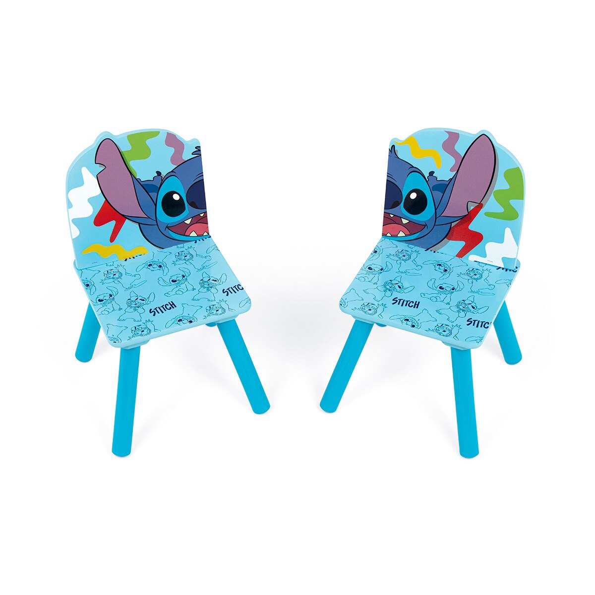 Set mesa + 2 sillas madera stitch Azul-6