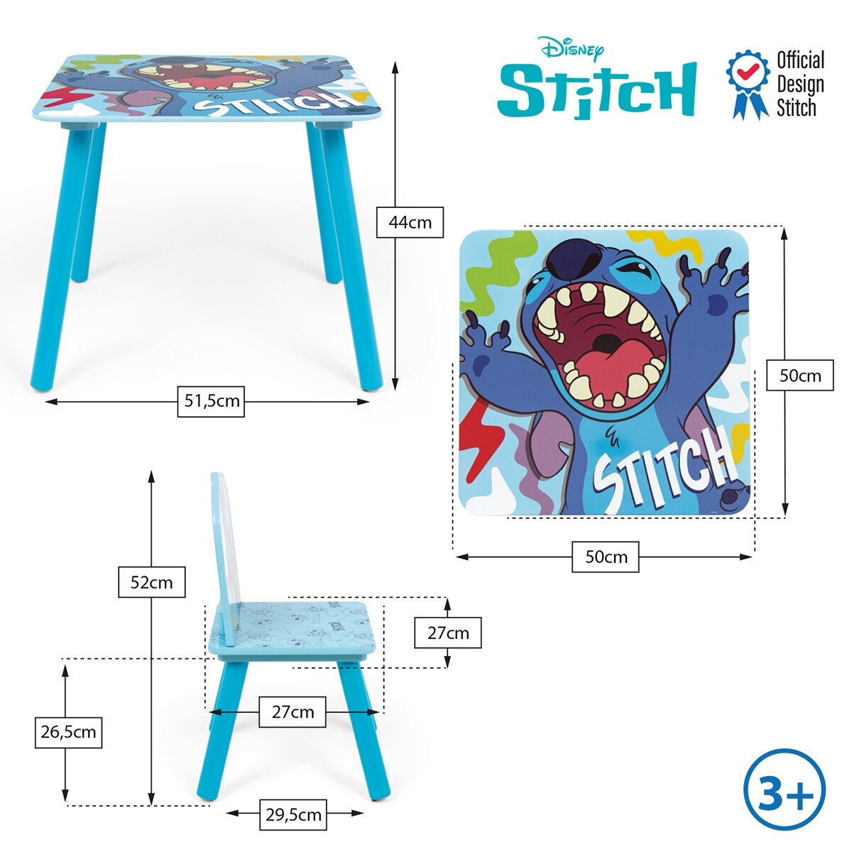 Set mesa + 2 sillas madera stitch Azul-9