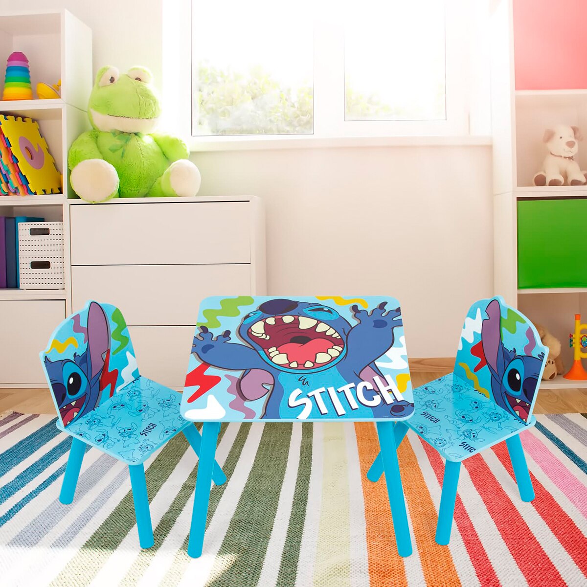 Set mesa + 2 sillas madera stitch Azul-10