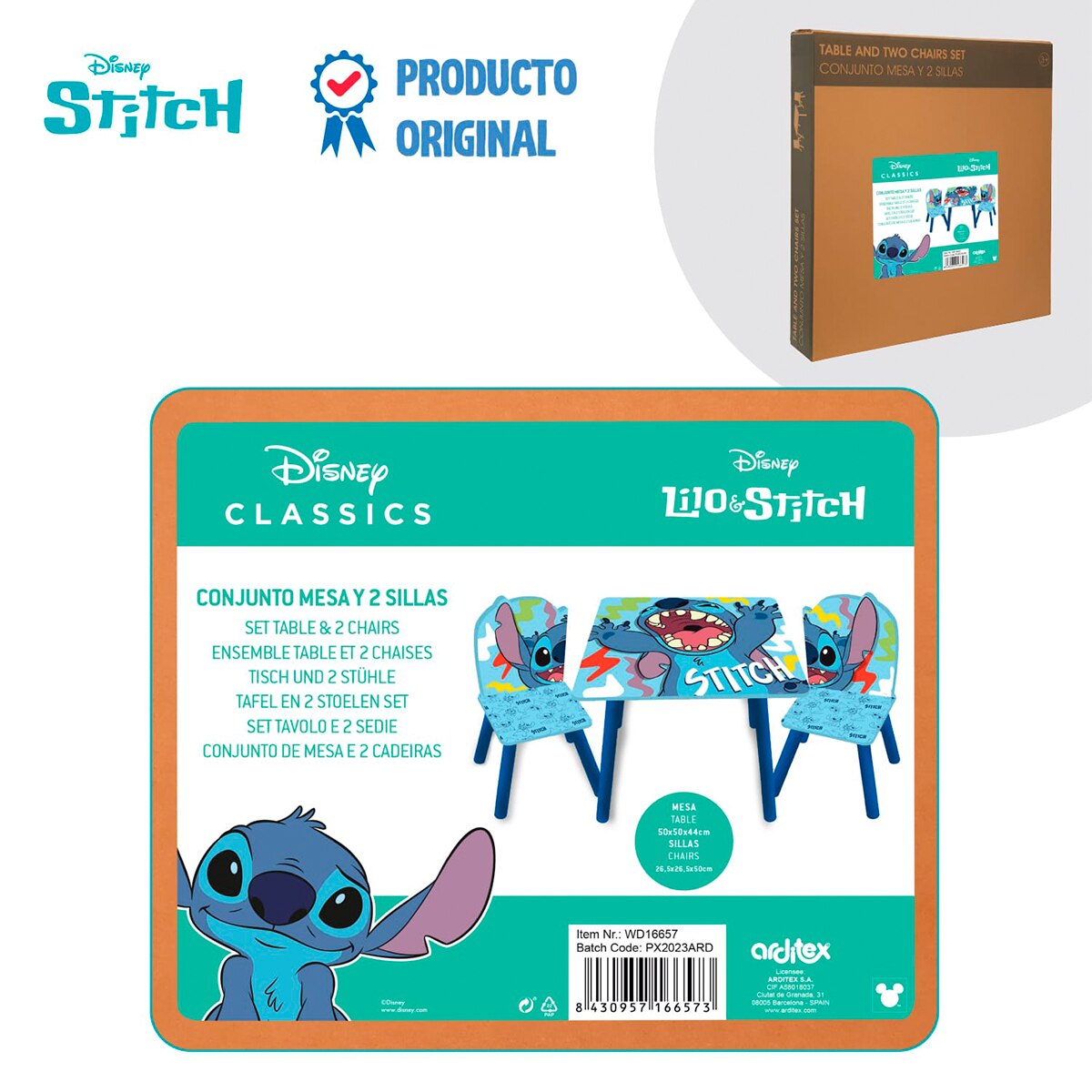 Set mesa + 2 sillas madera stitch Azul-13