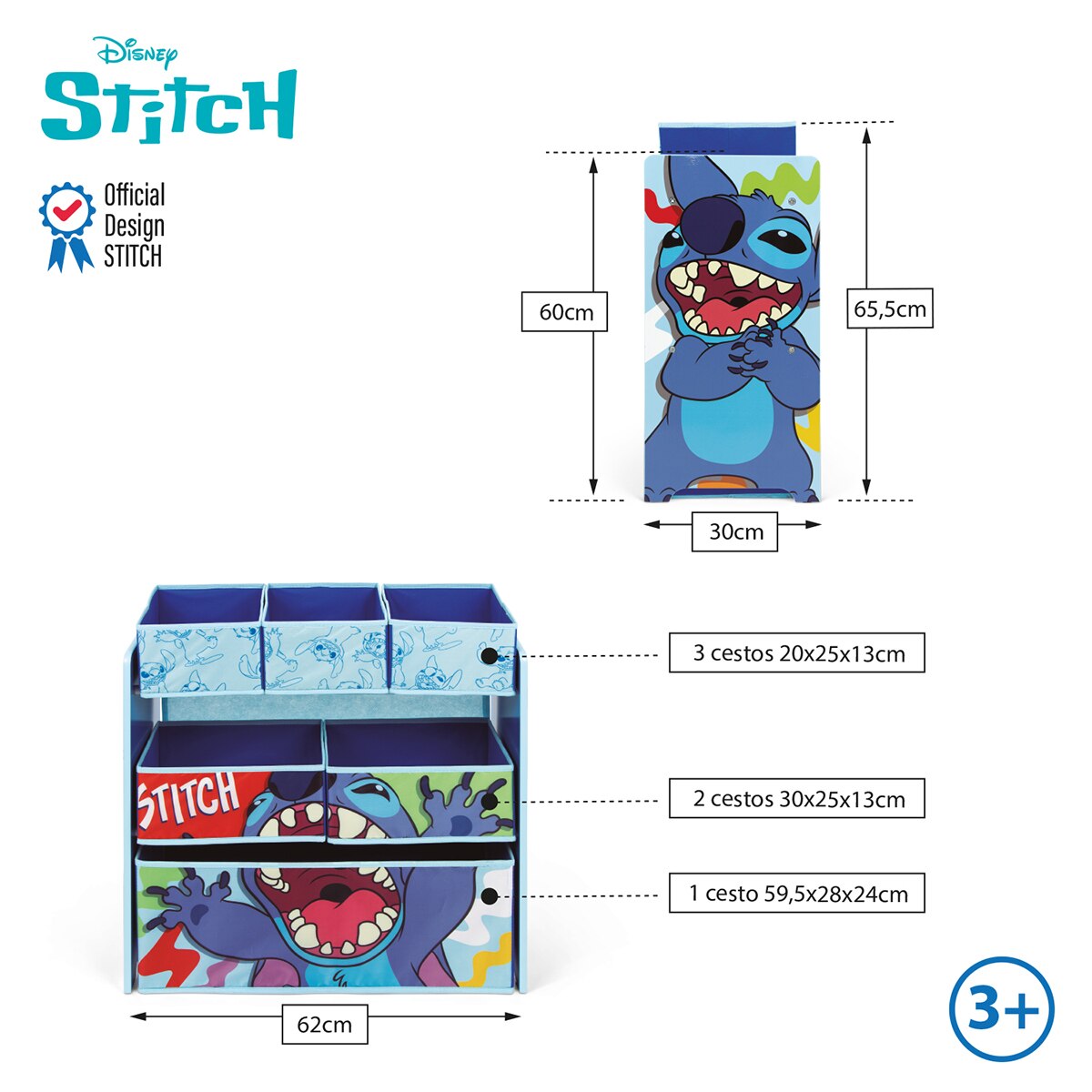 Organizador madera 6 cubetas stitch Azul-7