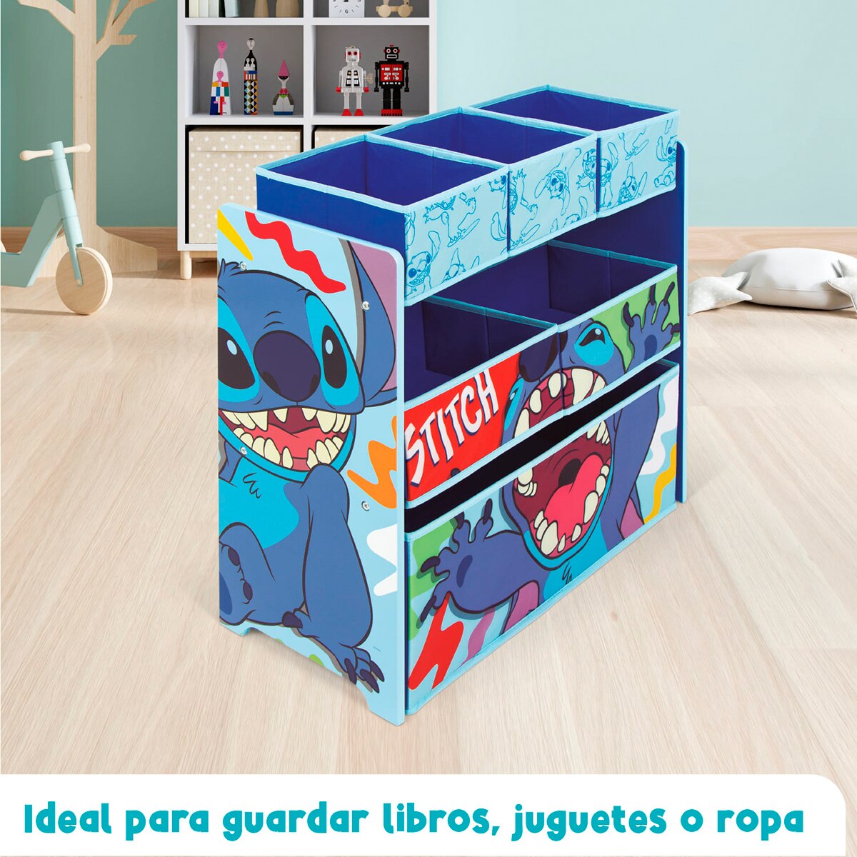 Organizador madera 6 cubetas stitch Azul-9