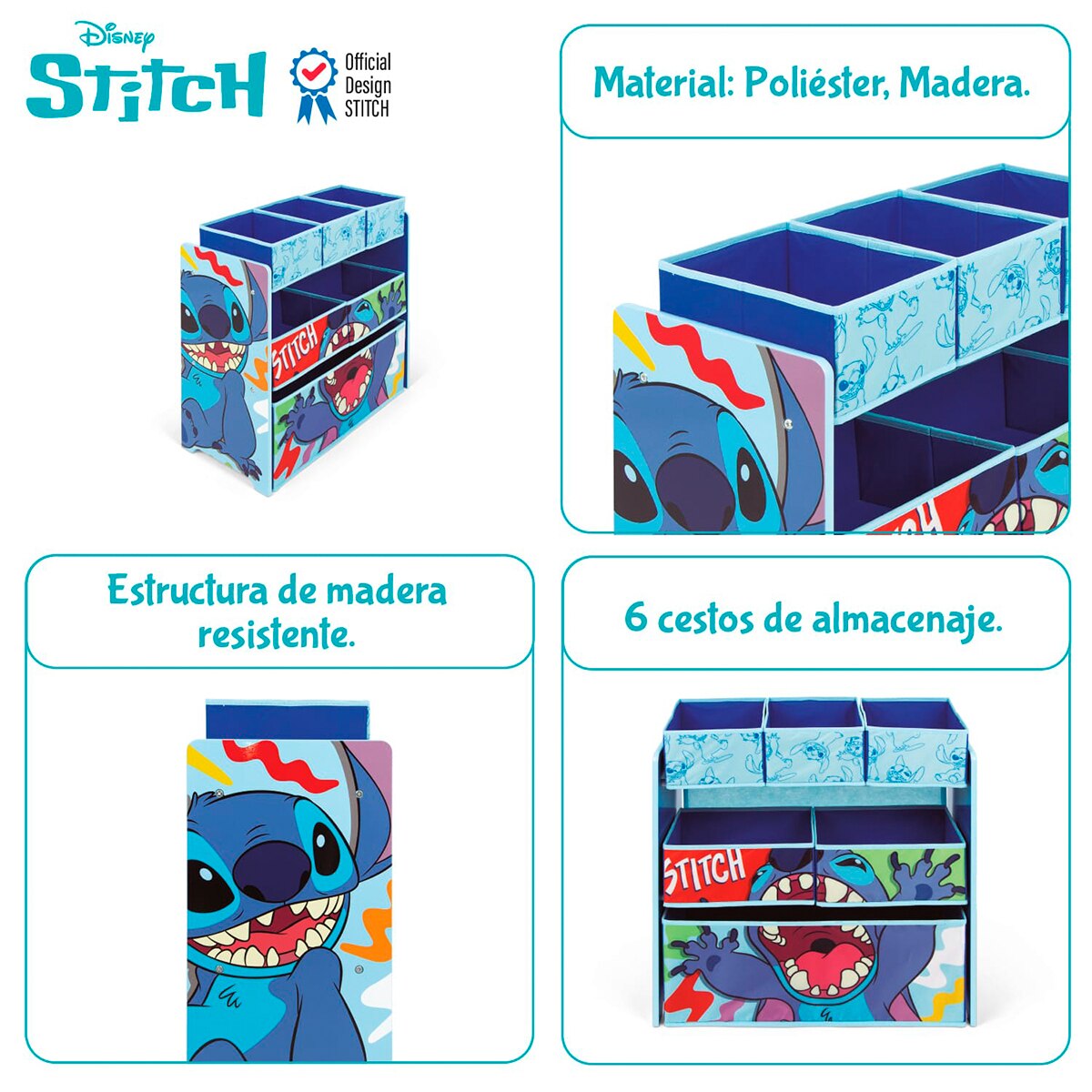 Organizador madera 6 cubetas stitch Azul-10