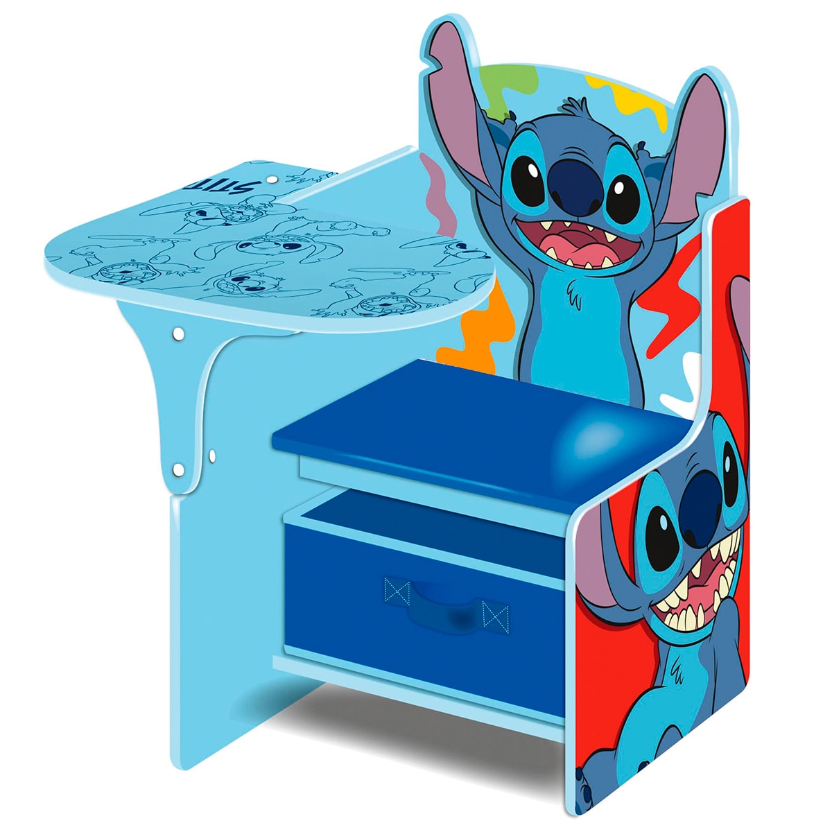Silla pupitre c/contenedor madera stitch Azul-2