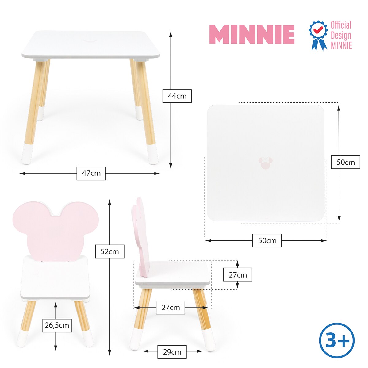 Set mesa + 2 sillas madera minnie iconic Blanco-10