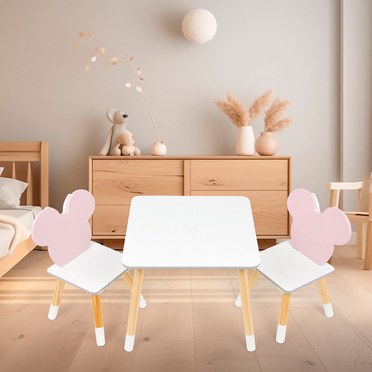 Set mesa + 2 sillas madera minnie iconic Blanco-11