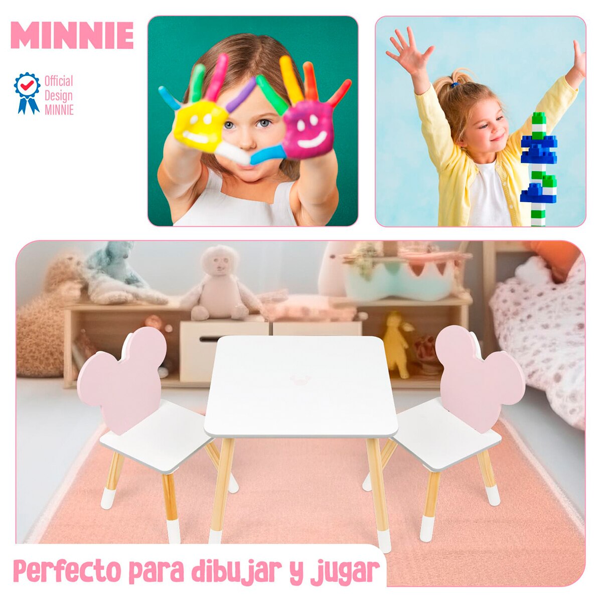 Set mesa + 2 sillas madera minnie iconic Blanco-12