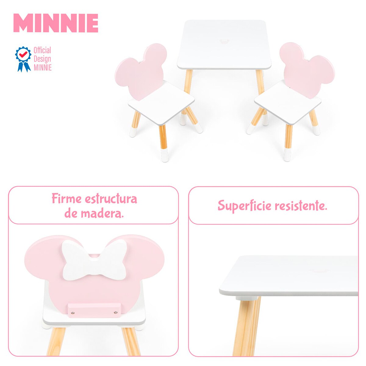 Set mesa + 2 sillas madera minnie iconic Blanco-13