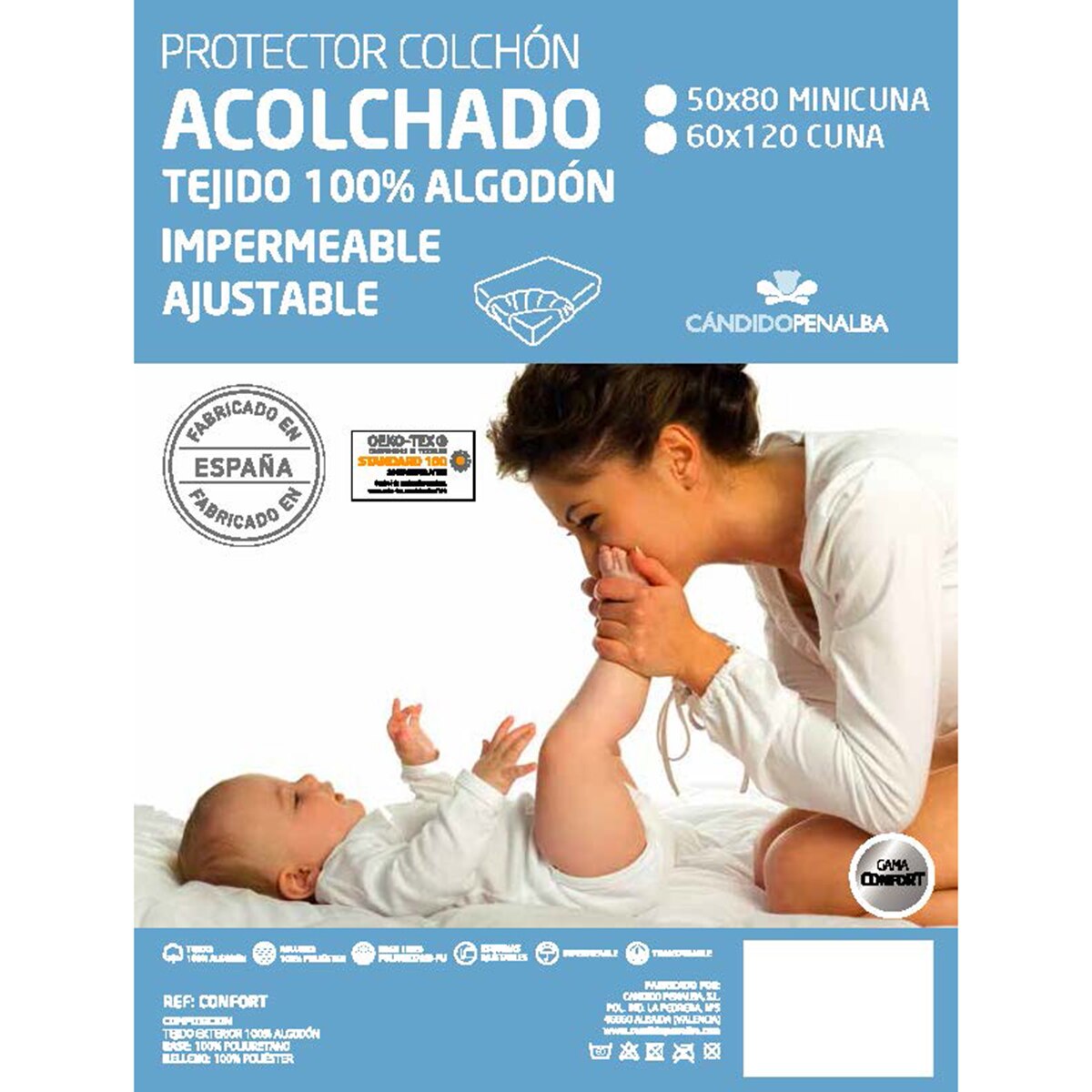 Protector para Colchón de Minicuna (50 x 80 cm.) Cándido Peñalva acolchado blanco Blanco-1