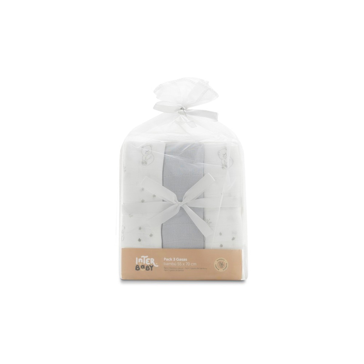 Pack de 3 muselinas bambú Bear Gris-1