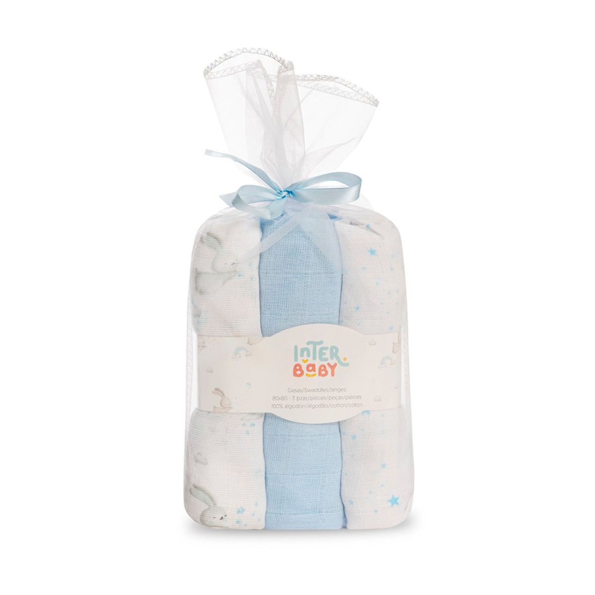 Imagen 0 de Set de 3 gasas 80X80 conejitos estrellas