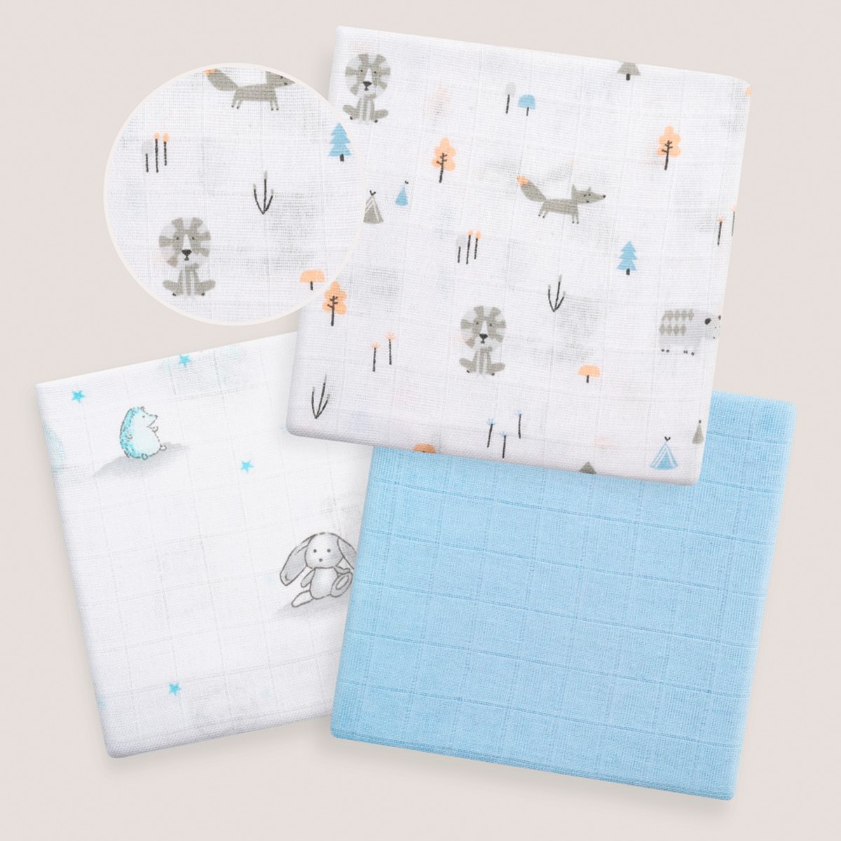 Set de 3 gasas 80X80 forest jungla Azul-6