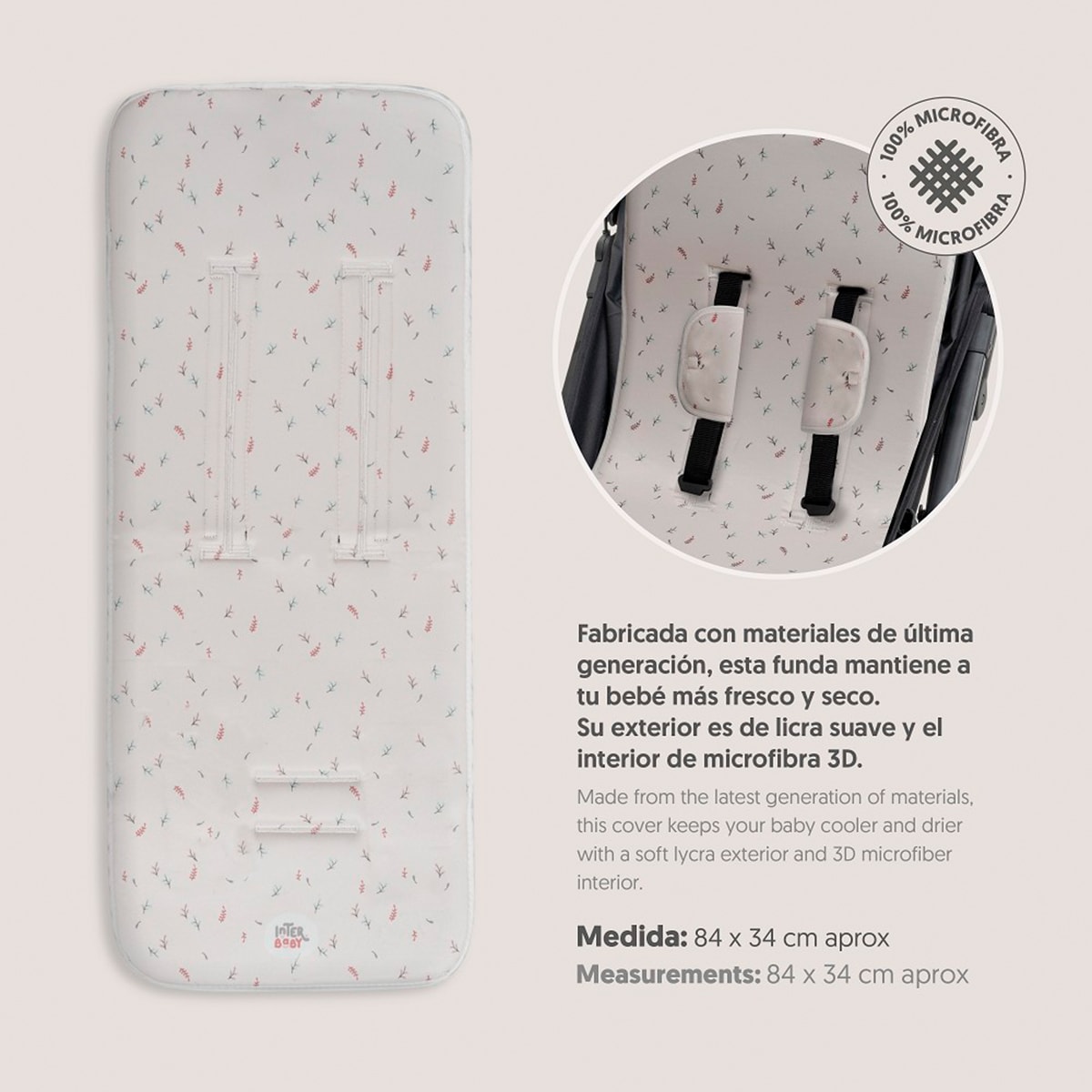 Colchoneta para silla de paseo flores Beige-3